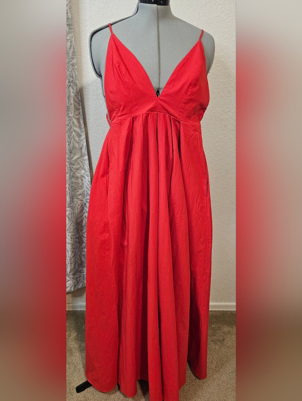 Zara Vibrant Red V-Neck Maxi Dress with Spaghetti Straps